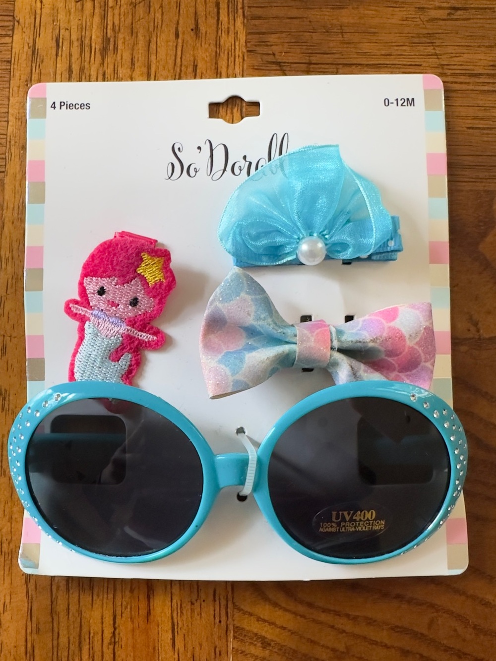 Baby Girls Sunglasses and hair bows 0-12 months mermaid beach 100% UV protection